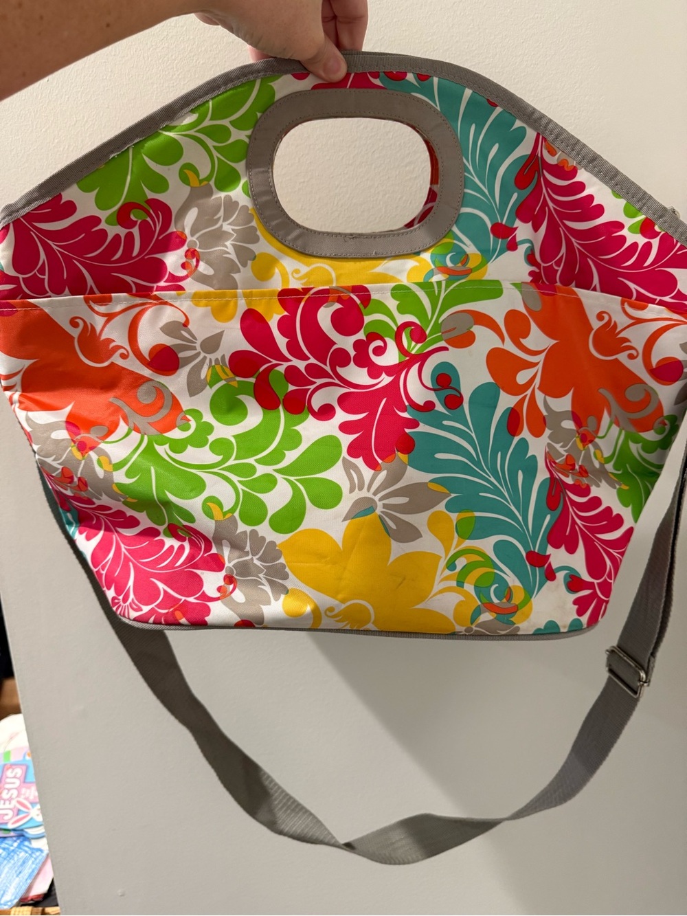 Multicolor Floral Tote Bag with Gray Trim
